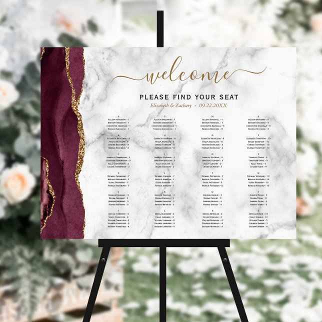 Burgundy Gold Agate Alphabetical Wedding Seating Foam Board (Creator Uploaded)
