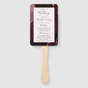Burgundy Gold Agate Blush Wedding Program Hand Fan