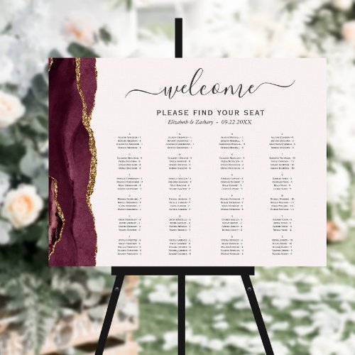 Burgundy Gold Agate Blush Wedding Seating Foam Board