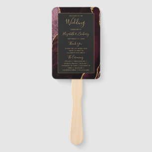 Burgundy Gold Agate Dark Wedding Program Hand Fan