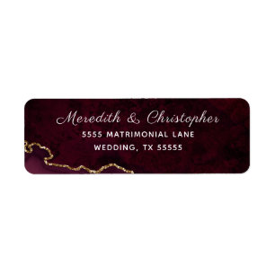 Burgundy Gold Agate Geode Wedding Label