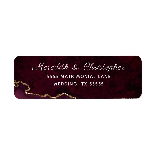 Burgundy Gold Agate Geode Wedding Label (Front)