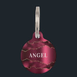 Burgundy gold agate marble name pet ID tag<br><div class="desc">Burgundy metallic looking and agate,  marble stone print. Faux gold glitter.  Personalize and add a name on the front,  phone number on the back.</div>
