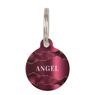 Burgundy gold agate marble name pet ID tag