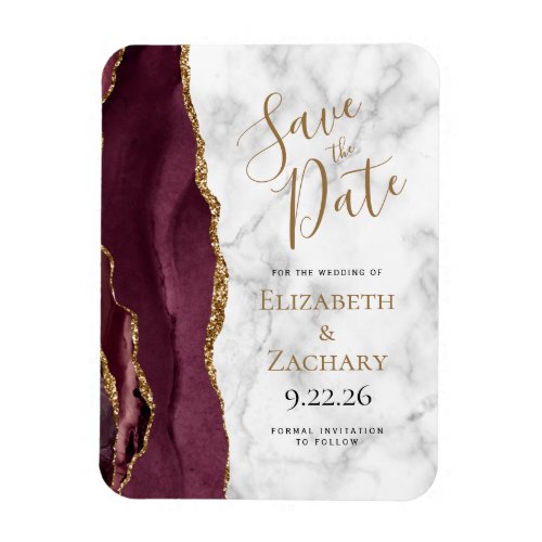Burgundy Gold Agate Marble Save the Date Magnet