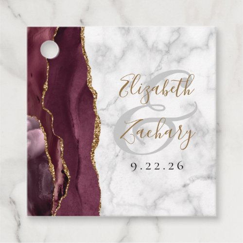 Burgundy Gold Agate Marble Wedding Favor Tags