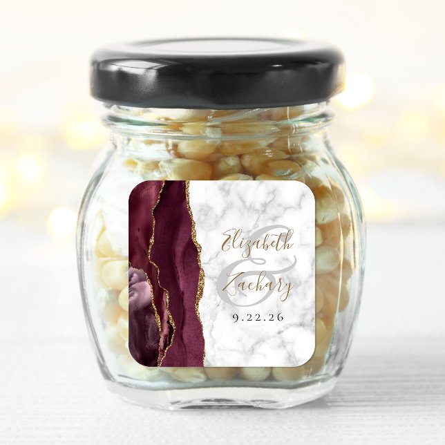 Burgundy Gold Agate Marble Wedding Square Sticker (Creator Uploaded)