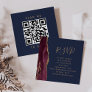 Burgundy Gold Agate Navy Blue Wedding QR Code RSVP Enclosure Card