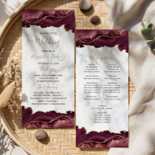 Burgundy Gold Agate Script Marble Wedding Program