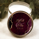 Burgundy Gold Agate Script Wedding Classic Round Sticker<br><div class="desc">This elegant modern wedding sticker features a burgundy watercolor agate geode design trimmed with faux gold glitter. Easily customize the gold-colored text,  with the names of the bride and groom in handwriting calligraphy over a large ampersand and the wedding date below.</div>