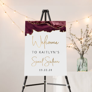 Burgundy Gold Agate Sweet Sixteen Party Welcome Foam Board