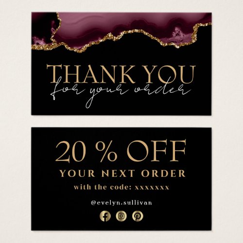 Burgundy gold agate thank you discount card