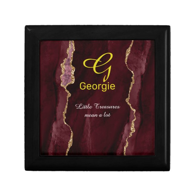 Burgundy & Gold Agate Watercolor Gift Box (Front)