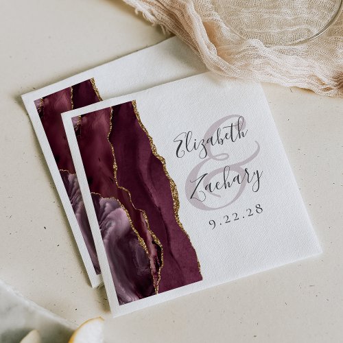 Burgundy Gold Agate Whimsical Script Napkin