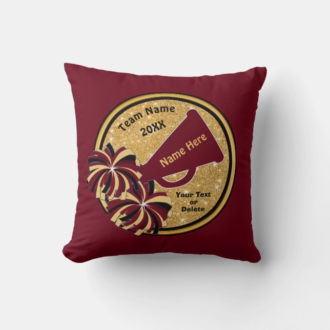 Burgundy, Gold and Black Senior Cheer Gifts Cheer Throw Pillow (Front)