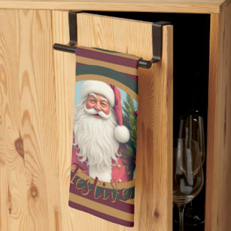 Burgundy gold and dark green kitchen towel