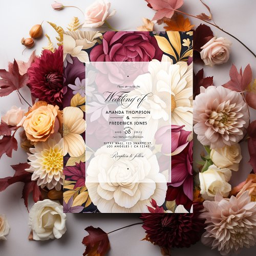 Burgundy Gold and Ivory Floral Fall Wedding Invitation