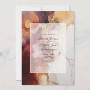 Burgundy, Gold, and Ivory Ink Wedding Invitation