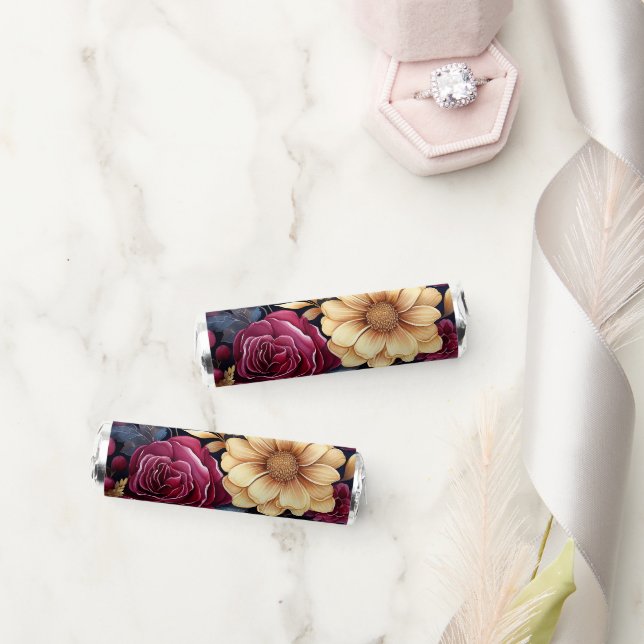Burgundy, Gold and Navy Floral Breath Savers® Mints (Wedding)