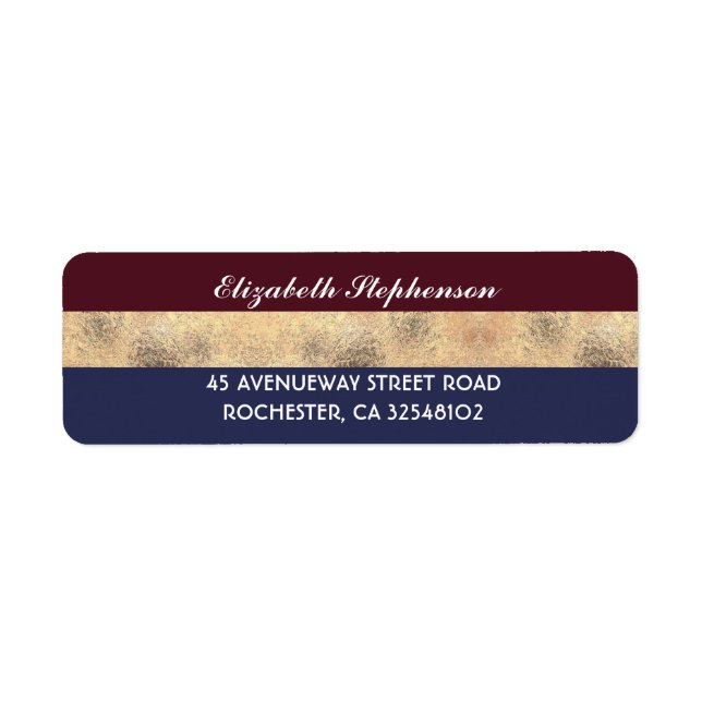 Burgundy Gold and Navy Stripes Modern Wedding Label (Front)