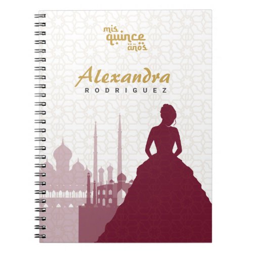 Burgundy  Gold Arabian Quinceaera Notebook