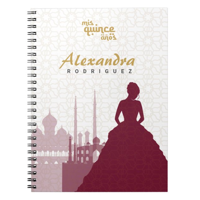 Burgundy & Gold Arabian Quinceañera Notebook (Front)