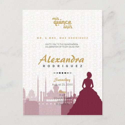 Burgundy  Gold Arabian Quinceaera Photo Postcard