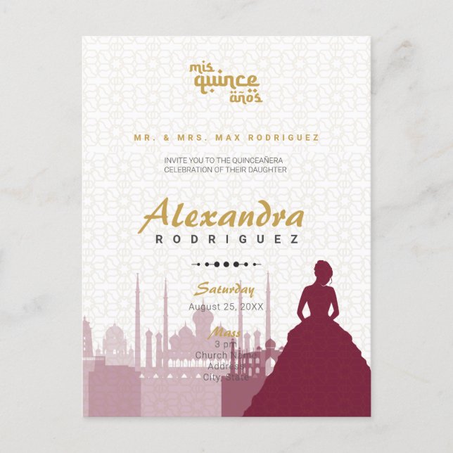 Burgundy & Gold Arabian Quinceañera Photo Postcard (Front)