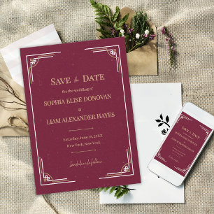 Burgundy Gold Art Deco Black Tie Gatsby Wedding Save The Date