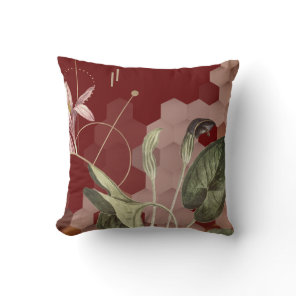 Burgundy & Gold Artistic Floral Ombre Hexagon Throw Pillow