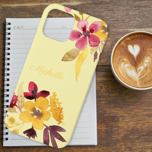 Burgundy Gold Autumn Blooms Monogram iPhone 12 Case