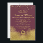 Burgundy Gold Bar Mitzvah Invitation<br><div class="desc">An elegant Burgundy and gold Bar Mitzvah invitation featuring gold glitter confetti at the top and gold glam bling at the bottom with a gold glitter Star of David.</div>