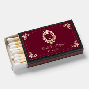 Burgundy Gold Baroque Wedding Favor Matchboxes