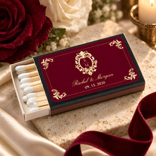 Burgundy Gold Baroque Wedding Favor Matchboxes