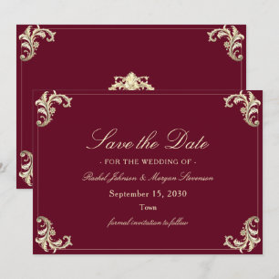 Burgundy Gold Baroque Wedding Save The Date
