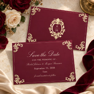 Burgundy Gold Baroque Wedding Save The Date