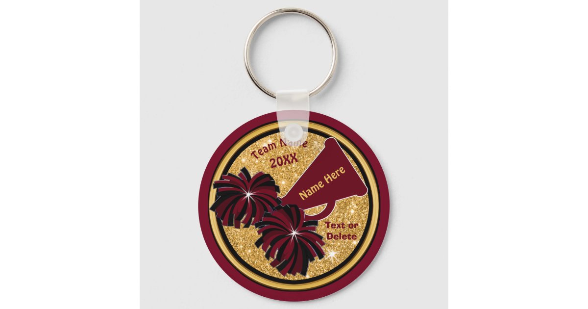 Burgundy Gold Black Cheer Keychains, Personalized Keychain