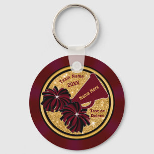 Burgundy Gold Black Cheer Keychains, Personalized Keychain