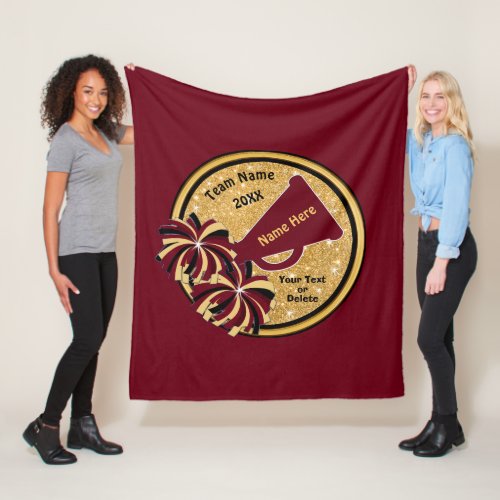 Burgundy Gold Black Personalized Cheer Gifts Cheer Fleece Blanket