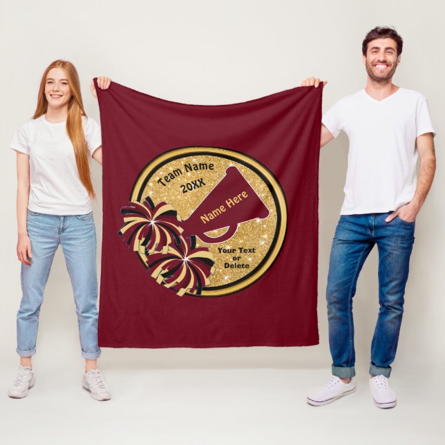 Burgundy Gold Black Personalized Cheer Gifts Cheer Fleece Blanket (In Situ)