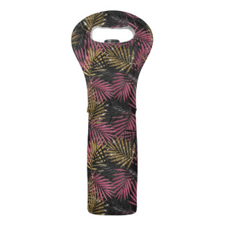 BURGUNDY GOLD BLACK TROPICAL LEAVES WINE BAG