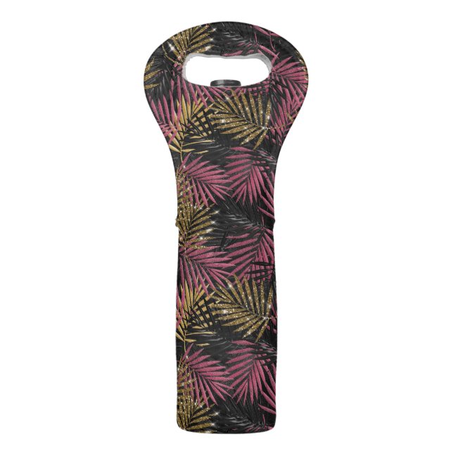 BURGUNDY GOLD BLACK TROPICAL LEAVES WINE BAG (Front)