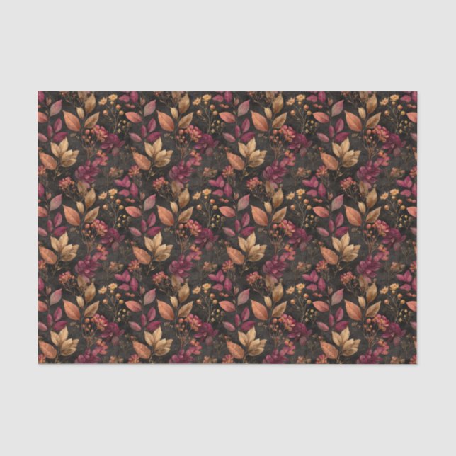 Burgundy Gold Black Watercolor Botanicals Florals  Tissue Paper (Front)