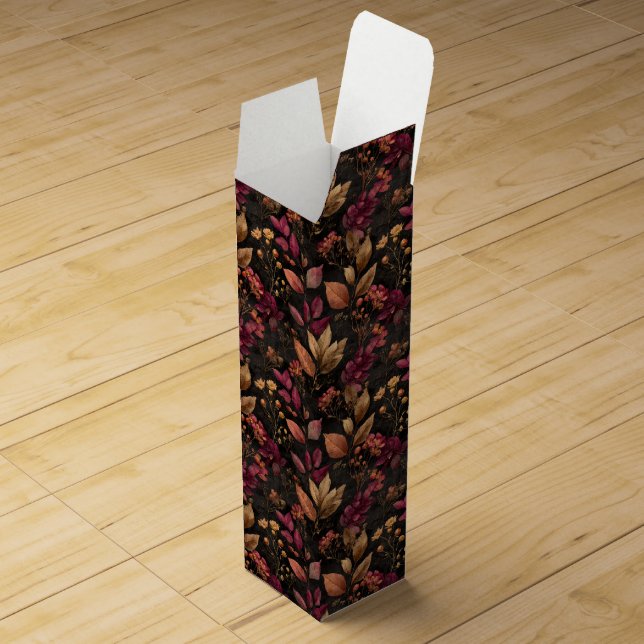 Burgundy Gold Black Watercolor Botanicals Florals  Wine Box (Opened)
