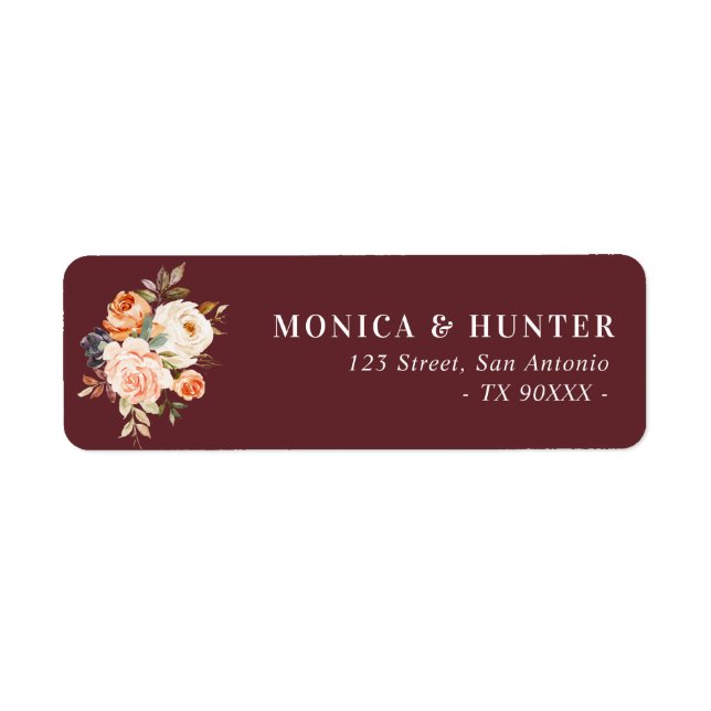 burgundy gold blush floral address label (Front)