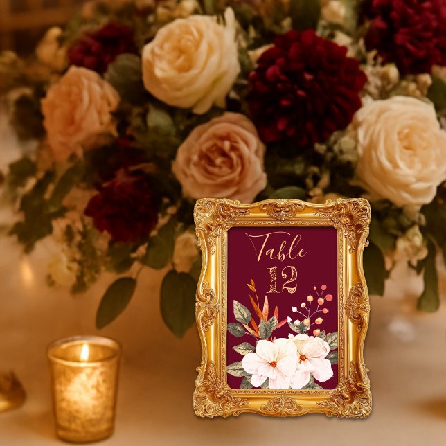 Burgundy Gold Blush Floral Elegant Table Number (Creator Uploaded)