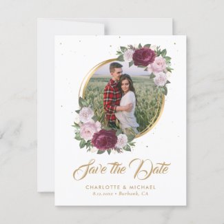 Burgundy Gold Blush Photo Save The Date Cards