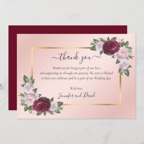 Burgundy Gold Blush Pink Thank You Card