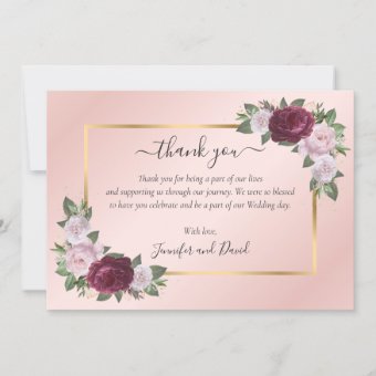 Burgundy Gold Blush Pink Thank You Card | Zazzle