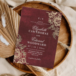 Burgundy & Gold ⎮Botanical Elegant Wedding Invitation